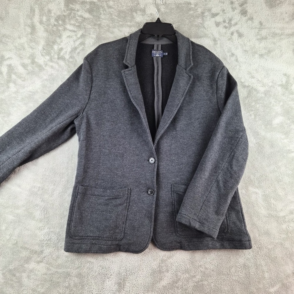 Faherty Inlet Knit Blazer Womens XL Charcoal Grey Organic Cotton Stretch Office